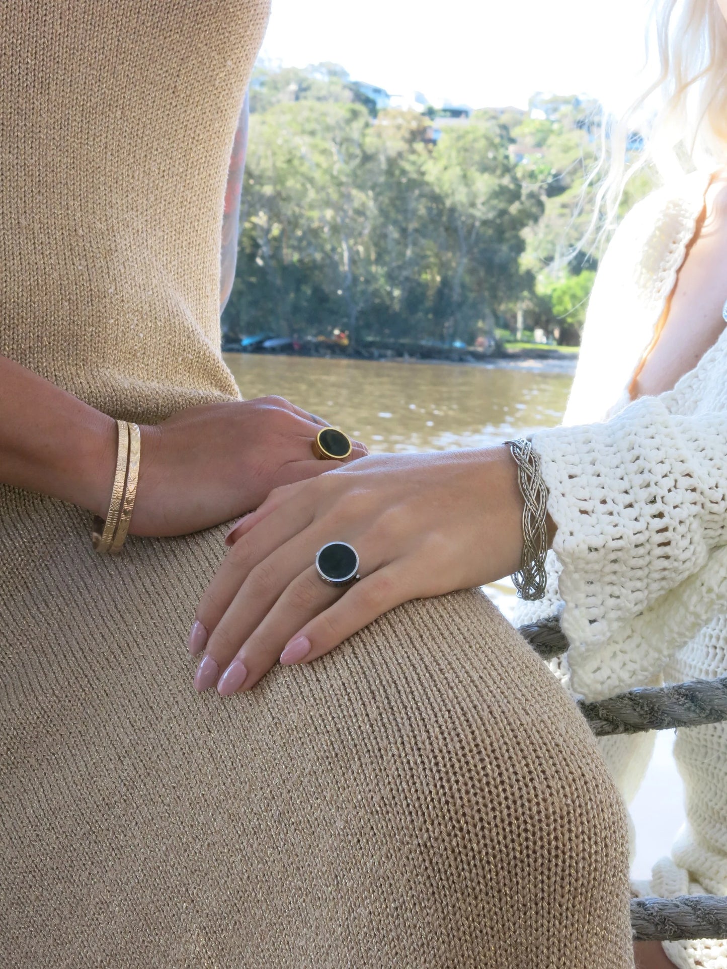 Black Onyx Lip Balm Ring in 14K Gold