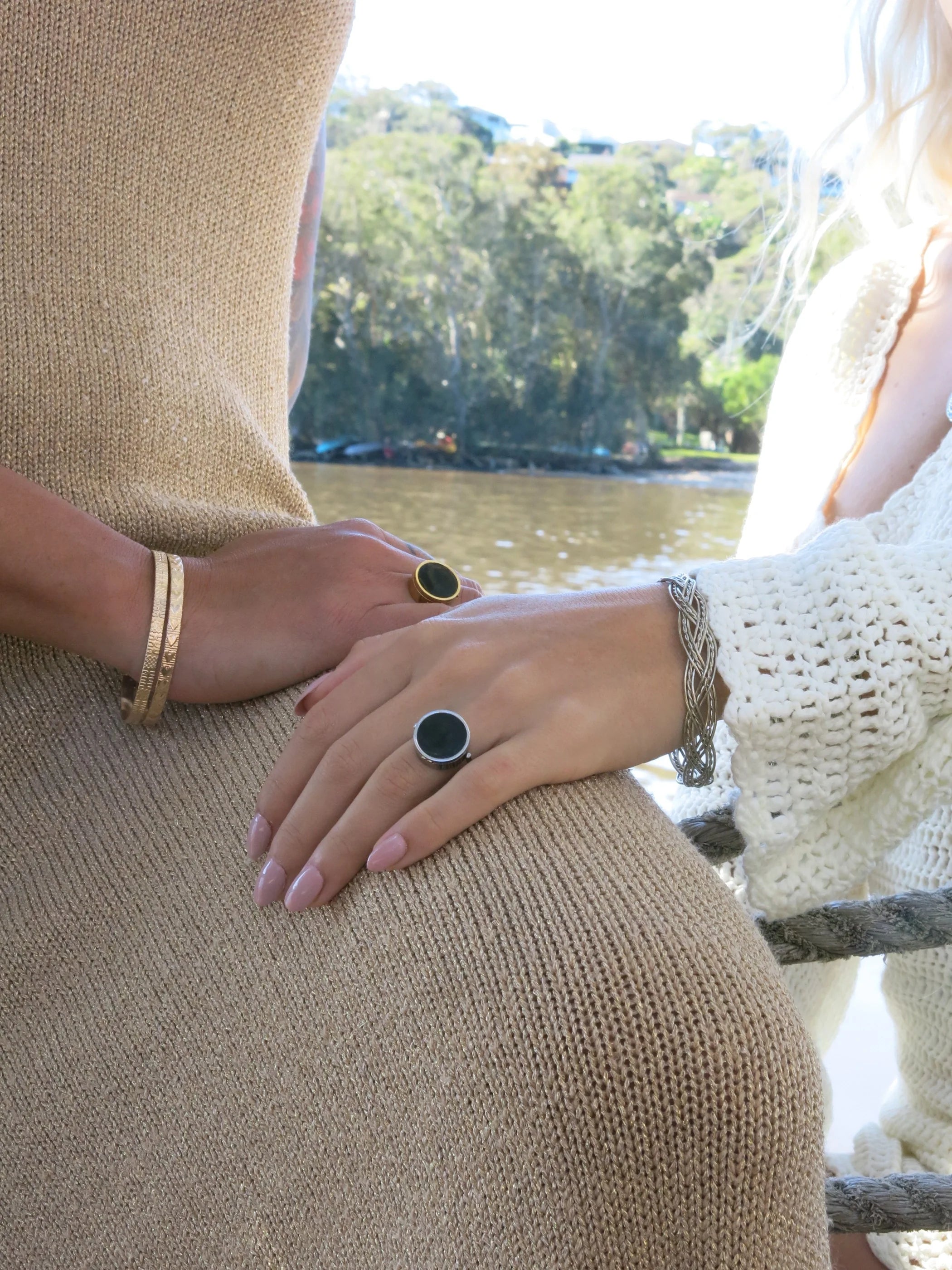 Black Onyx Lip Balm Ring in 14K Gold