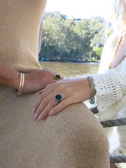 Black Onyx Lip Balm Ring in 14K Gold